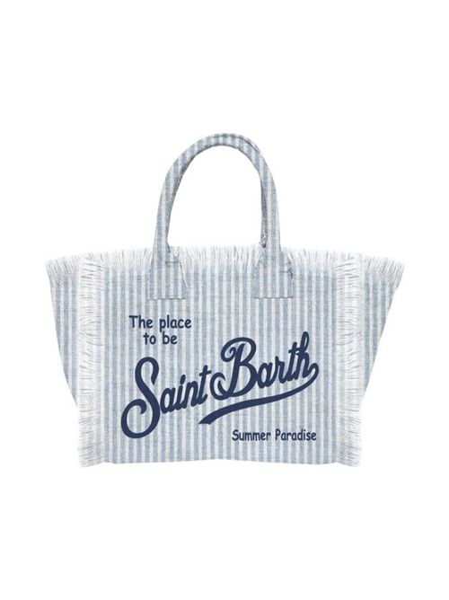 borsa donna vanity in lino a righe azzurro e bianco MC2 Saint Barth | VANITY LINEN-LINEN STRIPESV31